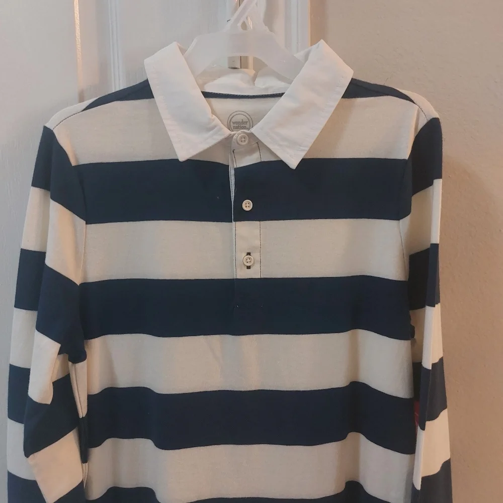 Wonder Nation Girls Navy Blue and White Striped Longsleeve Size XL 14/16 - Picture 8 of 13